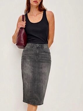 Rebecca Minkoff Sifo Skirt Stretchy Denim Pencil Skirt Grey Wash Sz26